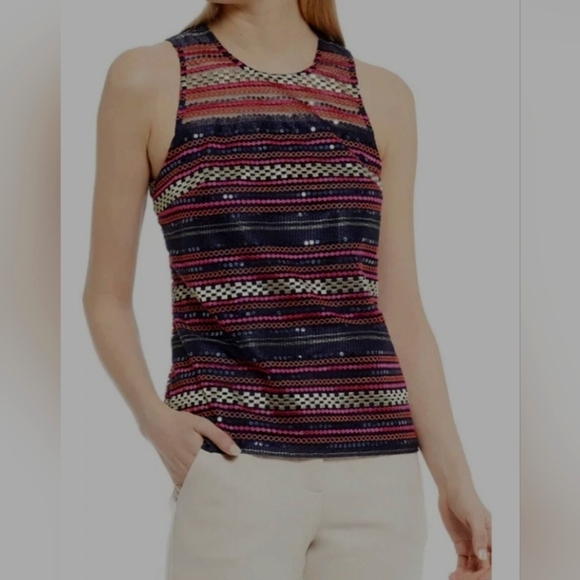 Trina Turk Tops - Trina Turk Aracari Sequin Embroidered Sleeveless Blouse Tank Sleeveless Size 8‌